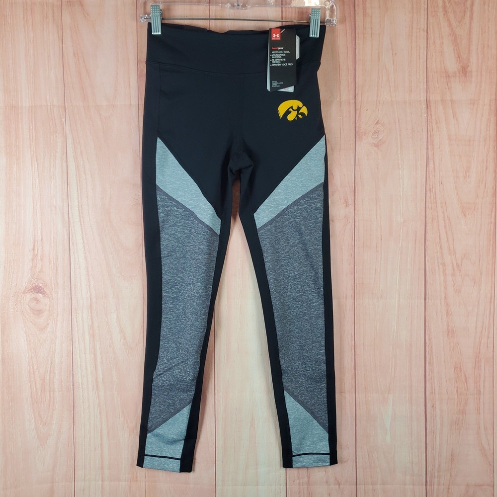 Under Armour Iowa Hawkeyes Football Team Leggings Womens XS Gray Black Stretch